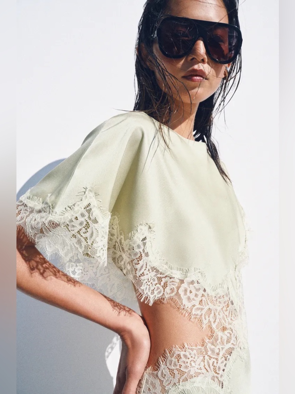 Zara Pale Mint High-Low Lace Trim Dress - Picture 2 of 10